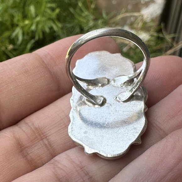 VTG Old Pawn Navajo 5.9g Sterling Silver Ring Natural Turquoise Coral Size 5 - Picture 2 of 7